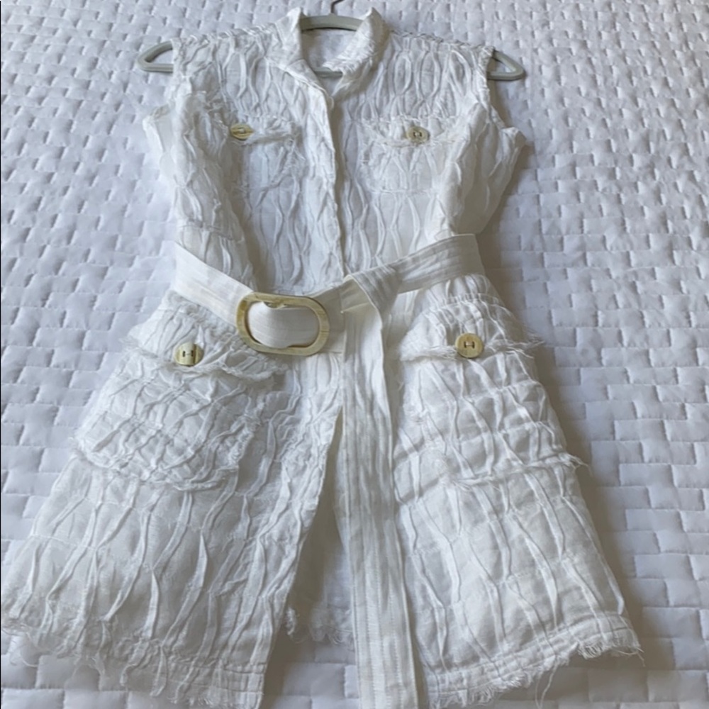 Designer Dress, 100% Capri, White, Linen